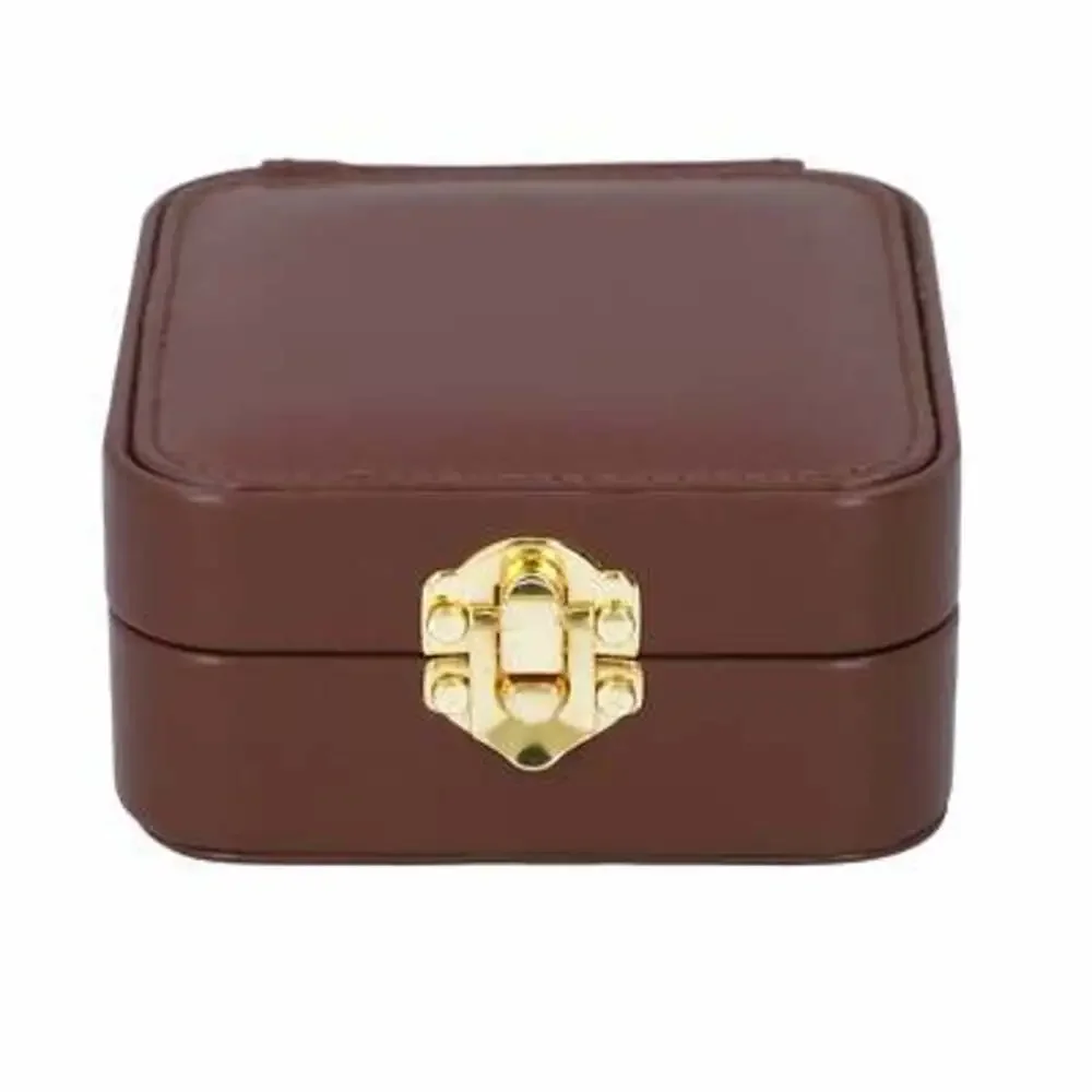 Brown Faux Leather LED Light Travel Jewelry Box with Latch Clasp & Mirror